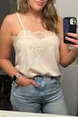 So flattering for a larger chest and so lightweight! Perfect for summer days but could also be paired with a sweater/cardigan.
Medium is a pretty "true to size" fit for me from Lulus, the lace detailing at the top was a bit looser than expected, but I do have a slightly larger chest so it was still perfect for me.
(Pic is after one wash) - Kirsten P.