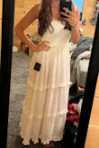 I bought this for my wedding rehearsal and it's perfect! Great material, not see through at all. The ruffle detail is beautiful - Caitlyn K.