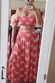 Absolutely love this two piece. The skirt is very long I'm 5'10 and it hit the floor so for the shorter ladies out there you'll have to alter it . Its light and airy and perfect for a hot summer night out. - Elizabeth W.