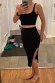 Beautiful dress. Easy to dress up or down. I roll the skirt up a little to shorten it and it is very comfortable and sexy. Easy to wear the top with something else - Julie J.