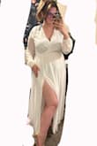 I was so torn if I should buy this dress or not but let me tell you. I have no regrets at all! I was unsure about the size because usually I'm an extra-large and have a very large chest but I decided to order the large and I'm glad I did! I would definitely size down as I did. I just love this dress so much! Wearing it for my wedding reception - Alleigh E.