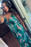 The coloring and pattern are absolutely beautiful. It is comfortable and great for summer. I gave it 4 stars though because the chest is big and bulky. I did a simple solution of crossing the tie at the lower bust behind my back, otherwise, I'd have to pay to have it altered. - Kayla C.