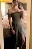Bought this dress for my best friend's casual wedding where all the friends/bridesmaids will be in green but didn't have to match. I love the dress, the fit, and the length. It's nice and lightweight so will be perfect for a July wedding and the slits make it feel sexy but not too showy. My only complaint and the reason for 4 stars instead of five is that the color was quite a bit darker than the pictures. I was hoping for more of sage green and it is closer to Forrest or army green. - Michelle G.