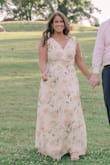 Loved this dress for my engagement photos. It was the perfect soft bridal pattern without being solely white. I would have given this dress 5 stars except, as others mentioned, it was VERY long (got it shortened) and I didn't particularly love the ties on the top I thought they actually made the dress look less expensive, but just my opinion. I highly recommend it! - Christine D.