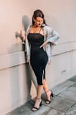 Hugged me perfectly in all the right spots. My only gripe is that the slip underneath made the bottom of the dress sit weird, but nothing super noticeable. - Lauren W.