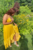 This dress was everything I envisioned and more! I wore it to my cousin's wedding in a beautiful botanical garden. It wasn't as heavy as I thought it would've been & I got so many compliments. The only thing I would complain about is the front cut. I thought it was very deep & I was constantly pulling it up. - Mya R.