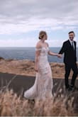 I wore this dress for my elopement and loved it. I was so happy when I first saw it and tried it on - it was more beautiful than I thought it would be with so much detail and great quality. It fits true to size (I ordered a 6 and definitely had room to move). I am almost 5'9, wore it with a small heel, and didn't hem it. - Jessica Z.