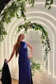 Wore as a wedding guest. Blue did not have a lot of reviews but is a great color, relaxed fit - would recommend some kind of shapewear since the material isn't thick but overall great dress. - Annamarie B.