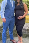 Usually a medium/large, size 8 and 28 weeks pregnant with my 2nd baby. This dress is amazing! Super flattering, soft, lightweight, and lots of stretch and I received tons of compliments. Wore maternity thigh shorts underneath as well for comfort and you couldn't tell. Def will be wearing it post-pregnancy as well! - Christina R.