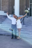 I got this dress for my courthouse elopement and it was perfect! Also, I was 7 months pregnant and so shopping online for a dress was pretty daunting but it ended up working out perfect. Not too short, the material was great, and so comfortable! - Kayla W.