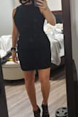 Super cute dress. I ordered a medium and large. I could have worn either one but opted to go with large bc it was a little longer. Roughing was very forgiving. Love it! - CLAIRE C.