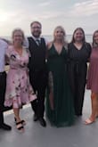 Enjoyed the dress. I believe I'm in between sizes M and a L. The M fit a little too tight around my waist but the L was big in the bust. I have broad shoulders and a smaller chest, I tightened the straps and it all worked out well! Gave me the extra wiggle/tightening room I needed.ALSO, I am not a heels person so having to grab my dress before I took a step all evening got really annoying. (I wore shorter heels) - Hannah C.