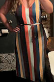 Once I got the right size, I was in love. Comfortable fabric is exactly as pictured.
The flowy and light material was perfect for an evening out in the summer heat, but this would also be perfect with a jacket at cooler times of the year.
It is fully lined and great quality for the price.
Be warned: it is cut super small in the chest.
I originally ordered a medium (my usual size) and couldn't even pull this over my chest.
I exchanged for a large (pictured) and, one I adjusted the straps, it fits well.
It's still a tad tight in the chest, but a larger size would've been way too big in other areas. - Lauren W.