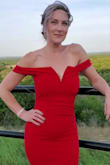 This dress is gorgeous. It is a beautiful, deep red and the material has a nice weight to it. It hugs every curve, which is exactly what I wanted. I wore it to a spring semi formal wedding and felt incredibly elegant. - Berri H.