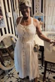 I love how it shows my curves and the compliments I receive are amazing! The material is kinda stretchy and the color is rich beige. - Vernita J.