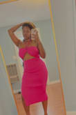 I threw some spanks on and babyyyyy!!!! This is just me trying the dress on. I can't wait for the real deal time I step out in it! I will say this material is thick so could be a little warm but I think enough skin is showing shouldn't be that bad for evening wear in hot weather. - Rachel S.