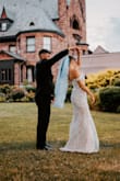 I can't even explain how happy I am with my purchase & how beautiful this dress is. I ordered this dress 10 days before my wedding!! Because well I had another dress and after trying it on so many times I just hated it. The dress was to my house in less than 24 hours with overnight shipping. I did have the dress taken in about an inch on each side of the top. If it was offered in a smaller size I would have chosen that one. The dress is so beautiful & very good quality!! It is not a heavy dress but the fabric is really nice. I had sooooo many compliments on the dress. 10/10 don't hesitate if you're thinking about this one! Between the fast shipping & price, you can't find better. - Brooke C.