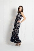 I wore this for senior pictures. The lace is stunning. It's long and classy. The v-neck offers full coverage. - Kim G.