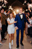 I used this dress as my send-off outfit for my reception and it was perfect! You'd think with the sparkles it would be uncomfortable, but it isn't. The length hit just mid-thigh. I absolutely loved this dress! I only tried it on one time a day before my wedding so I'm so happy it worked out amazingly. - Cheyanne G.