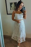I wore this to an all-white wedding in Maui and got so many compliments. It's typically a little hard to find cute matching sets that fit me since I'm smaller on top and thicker on the bottom but I loved that I could adjust the top with the bow so it could be how I wanted it. The adjustable straps are perfect too. The material was quality which was a pleasant surprise since the price isn't high. Overall, loved this set and can't wait to find another occasion for me to wear it.:) - Golda M.