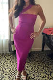 I really love this dress! The color was different and really stood out. The fit is really nice as well and since it's lined it felt like a good quality dress. The stretch on the material is great as though I had on Spanx, it held everything in and was very supportive. I plan to buy it in teal also, great price! - Kim T.
