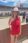 Super cute true red romper for summer! Usually wear an xs in lulus but went with a small in this one as the xs didn't cover my bum and has no stretch! Definitely recommend! - Natalia M.