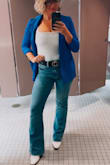 Love these jeans! Perfect fit, my normal waist size. Slightly long however. I wore them with heels and they still touched the floor, no drag, but touched definitely! - Tarah K.