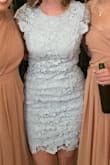 This is a great staple as a wedding guest! The open back is very cute without being too much. The dress runs a bit tight and rides up when sitting but overall I wouldn't change the sizing. - Erica L.