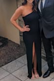 Love this dress. Stretchy but snug in all the right places. I am three months postpartum and still have ~8 pounds to lose. I felt confident in this dress and didn't even need to wear a bra with it. The only thing I would say is that the shoulder strap is not stretchy and a little tight. - Kristen L.