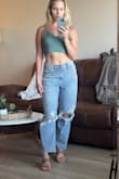 I absolutely love these jeans! I'm normally a size 26 but I got a 27 so they fit a little looser but I like it! So cute and comfy. - Morgan S.