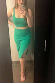 Loved this so much that I also ordered it in black. The material is basic and ribbed, but it works. I've been able to wear this a few ways by mixing and matching the pieces. - Helen W.