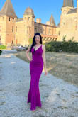 This dress is gorgeous! The colour is more purpleish but still lovely. It didn't need to be altered and the length is perfect with 4" heels. If you're between sizes I recommend xs as I also ordered s, but was too big. - Andrea P.