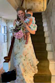 I ordered this in the medium and small and the small fit me better. This was a bridesmaid dress for a floral mix bridesmaid theme of peaches and corals. I was nervous that it was too white, but the bride loved it and I heard a handful of times that my dress was the prettiest among the bridesmaids. One thing to note is that it runs very long! Even with heels, this could have used a hem, so I stepped carefully, but successfully navigated without mishap. Incredibly comfortable! Note: the picture was snapped pre-ceremony and the baby wasn't in the ceremony so please disregard the mismatch! - Aileen M.