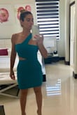 Beautiful dress with a modern cutout style. The material is very stretchy. Fits true to size. - Melkys H.