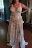 First dress I've ever tried on that had a bodysuit! but you can't tell and it's comfortable. I loved the tan lining with the white lace. This dress was snug around the waist on me. The straps weren't adjustable so it would have required some tailoring for sure. - Kaylin S.