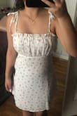 This dress is really pretty but the top part will keep sliding up throughout the day and it's a tad bit see-through, I would not recommend this if you're short but it's still a very pretty dress and I've gotten lots of compliments. - Kendra B.