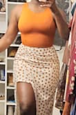 Super cute top! I'm a 3436DD so I wear Brassybra boob tape with this top and it's perfect!
The material isn't thin, it isn't see through and it has some stretch. (the tie straps in the back is thin material though).
I would 10/10 recommend. - Debbie B.