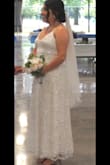 This dress was a great fit for my wedding. I got tons of compliments on my dress and even more when I told them the price. It was a hot day so the open back and style were perfect. Sadly the only thing that I didn't like was the scratches I had the next day on my arms from the sequin detail on the dress. Other than that it was beautiful! - Sarai S.