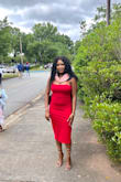 This dress is really nice I purchased it in blue and red. It fits really nicely and accentuates your frame without being too tight. - Beverly B.