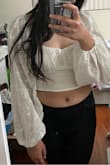 Love this top. It's simple and casual but classy. Can be dressed up or down.
Based on other reviews, i got Medium size. I usually wear small-medium tops but medium for this shirt is a little bit too big. Sleeves are falling off already. I could have sized down. - Reena L.