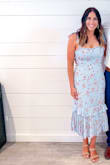 Perfect summer wedding guest dress!! The blue color is so pretty in person! The medium fit me perfectly. - Sarah J.