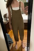 I loveeee this, it's so cute. Unfortunately, I've only been able to wear it 3x because it shrunk. I originally had it on the tightest button. Then after one wash, I had to move it down a button because it was too short in the torso. And now I might have to go to the third button but the overall part will be below my breasts and I think it might look a bit weird. I washed it according to the tag, and am very good with my special wash clothes. Unfortunately, I wasn't able to keep it from shrinking. The image is on the third button. It used to fit this length on the first. Also got shorter in the legs. - Andrea L.