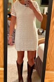 This was the winner out of the (5) Lulus dresses I ordered.
Comfy and loose in the places it needs to be. Long enough for a causal evening (rehearsal dinner). For the tall girls with a booty: definitely not long enough for the dance floor to raise arms up all the way. - Tara P.