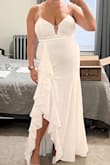 This is a contender. I wanted a simple dress for a small wedding that didn't have a train I would have to worry about. Fits well and it's stretchy and flattering. My only issue is that it's kind of see through, even with nude underwear and it shows stitching. - Jane K.