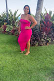 Wore this to a Hawaii beach wedding and got so many compliments. The color is vibrant and just what I was looking for. I loved the ruching of the dress. Hugged me in all the right spots! - Angie P.