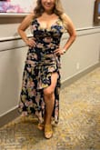 I was nervous about purchasing this dress but I'm so happy I decided to buy it. I bought the M size, it is a little tight on the upper area, which is not a surprise. I usually have a difficult time finding something that fits my breast area without it being too loose at the bottom. I'm short, so dresses are usually too long or too tight at the top. The struggle is real! This one is just a tiny bit loose on the waist but I can fix it as I continue to lose weight. I got many compliments at the wedding I wore this dress to. I love love love this dress! - Evelyn S.