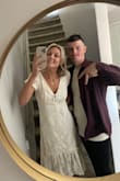 Loved this dress! Didn't even realize it has thin stripes of silver glittery thread running through it, love! 

Was the perfect vibe for our engagement shoot this week. I could've sized down but liked the flowy feel of the size I got. - Vanessa P.