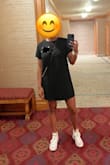 Needed a cute casual dress to wear to my high school reunion. I purchased a medium, it was a little tight across the chest and arm area and short when I sat down. This dress was perfect for my event, I opted for high tops to be comfortable and so glad I did! - Sheena J.