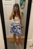 Cute skirt and easy to wear. I like the length and material. It is lined and has a zipper in the back. There is no stretch so I would size up if you are between sizes - Lauren D.