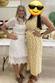 I wore this dress for my wedding shower and it fit great! I chose a medium just so my shoulders and arms wouldn't feel too tight, and I'm happy that I did. The material was comfortable and I loved the length and small slit in the back. Would definitely recommend it. - Ellen L.